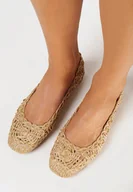 Baleriny - Ciemnobeżowe Plecione Balerinki z Kwadratowym Noskiem Liresan - miniaturka - grafika 1