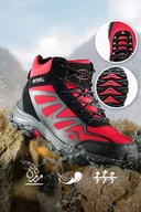 Botki damskie - Czerwone buty trekkingowe damskie sznurowane z czarnymi dodatkami softshell Casu B2109-4-39 - miniaturka - grafika 1