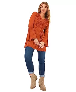 Bluzki damskie - Joe Browns Damska tunika w stylu boho, haftowana bluzka z kwiatowym detalem, pomarańczowy, 14, pomarańczowy, 14 - grafika 1