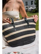 Torebki damskie - Victor & Hugo Paris Torba plażowa "Isora" w kolorze czarno-kremowym - 28 x 30 x 15 cm - miniaturka - grafika 1