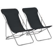 Fotele i krzesła ogrodowe - vidaXL Składane krzesła plażowe, 2 szt., stal i tkanina Oxford, czarne - miniaturka - grafika 1
