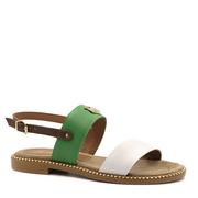 Sandały damskie - Biało zielone skórzane sandały 167P - Neścior - miniaturka - grafika 1