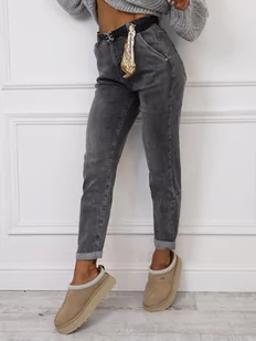 SZARE SPODNIE JEANSOWE MOM FIT+ PASEK ZE WSTĄŻKĄ - Olika - Spodnie damskie - miniaturka - grafika 1