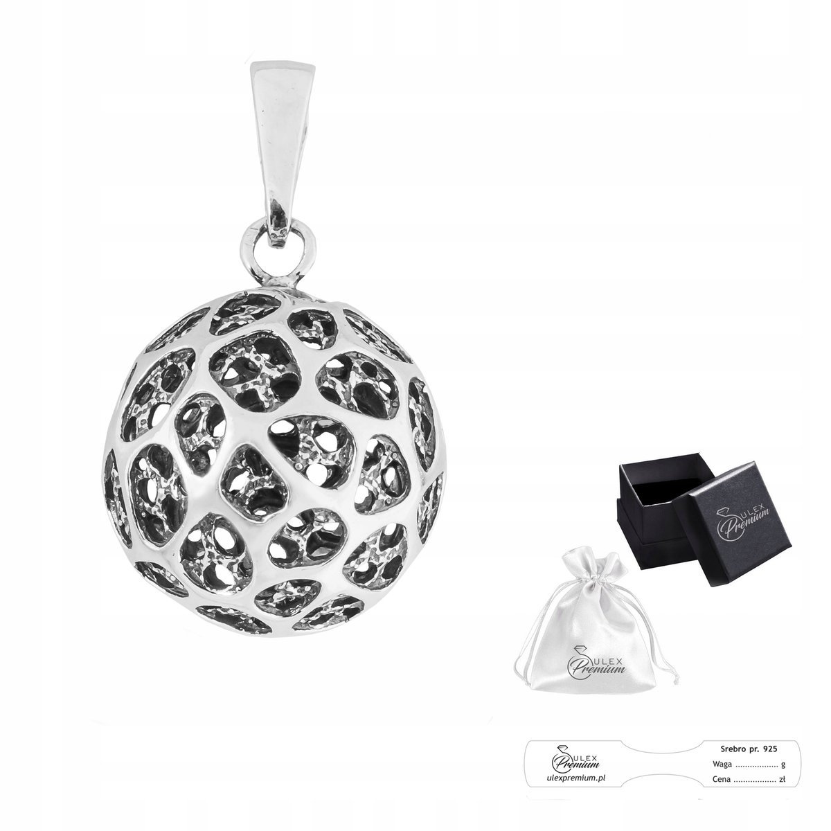 Wisiorek Kulka srebrny pr. 925 Elegancka Zawieszka Kula Ażurowa na Prezent