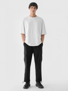 Męskie spodnie materiałowe cargo Outhorn OTHWAW24TTROM0893 - czarne - Spodnie męskie - miniaturka - grafika 1