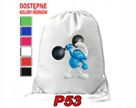 Torby szkolne - WOREK SZKOLNY NA WF BUTY SPORTOWY DLA DZIECKA SMERFY 5 WZORÓW + IMIĘ - miniaturka - grafika 1