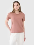Koszulki i topy damskie - 4F T-shirt regular gładki damski - brązowy XS - miniaturka - grafika 1