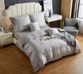 Pościel - Spod Igły I Nitki Pościel atłasowa z haftem 220x200 szara AT014 - miniaturka - grafika 1