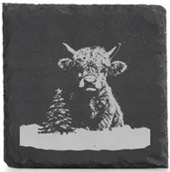 Ozdoby bożonarodzeniowe - Świąteczne Podkładki kamienne pod Kubek x4 Mała Krówka z Choinką Święta - miniaturka - grafika 1