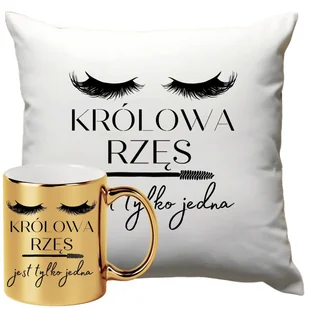 Kubek Złoty Poduszka Dla Kosmetyczki Stylistki Rzęs 330ml 40x40cm Kosmetyczka - Kosmetyczki, organizery i kuferki - miniaturka - grafika 1