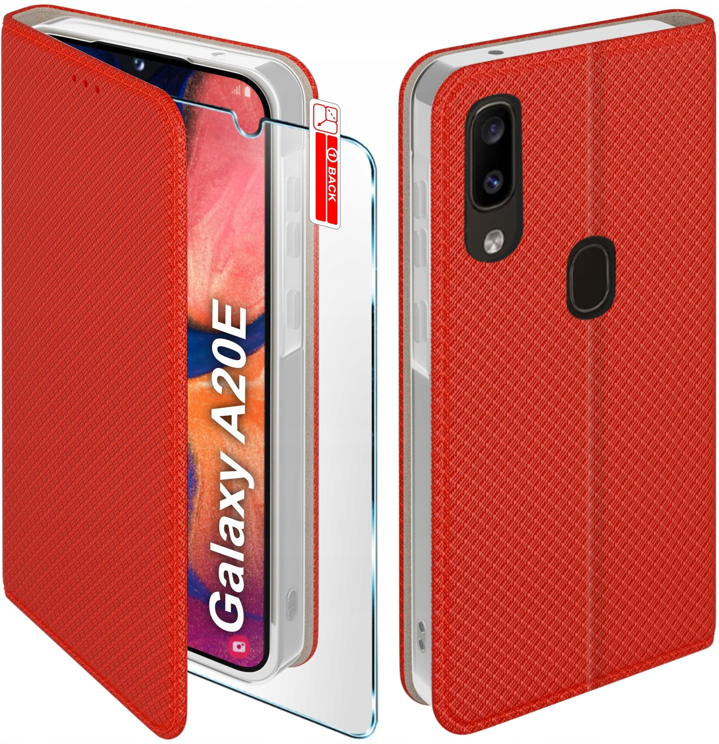 krainaGSM Etui Z Klapką Do Samsung A20E Zamykane Czerwone Futerał + Szkło 9H