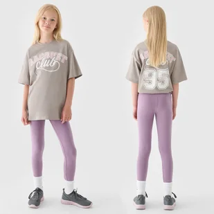 Legginsy Dziewczęce Spodnie 4F Dzianinowe Fioletowe 4FJRAW24TTIGF239 134 Fioletowy - Legginsy - miniaturka - grafika 1