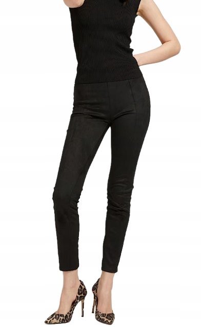 Guess Damskie Czarne Legginsy Wysoki Stan Gładkie Klasyczne L Gna