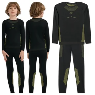 Bielizna bezszwowa chłopięca komplet (GÓRA+DOŁ) 4F 4FJWAW25USEAM248-20S Czarny Roz. 152/158 - Pozostała odzież narciarska - miniaturka - grafika 1