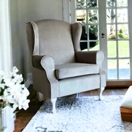 Fotele - Fotel uszak Lugo Beżowy Aksamit - miniaturka - grafika 1