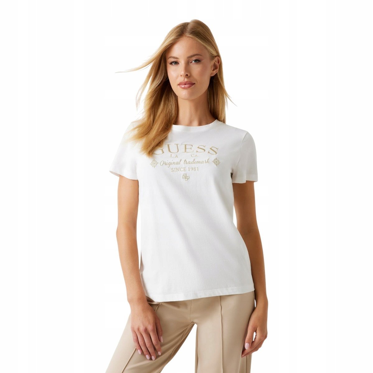 GUESS KOSZULKA DAMSKA T-SHIRT GLORIA SS ECRU r.M