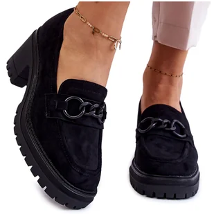 Vinceza Damskie Zamszowe Półbuty Na Obcasie Czarne Sanya - Półbuty damskie - miniaturka - grafika 1