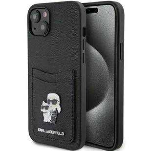 Karl Lagerfeld KLHCP15SSAPKCNPK iPhone 15 6.1" czarny/black hardcase Saffiano Cardslot Karl&Choupette Metal Pin - Etui i futerały do telefonów - miniaturka - grafika 1