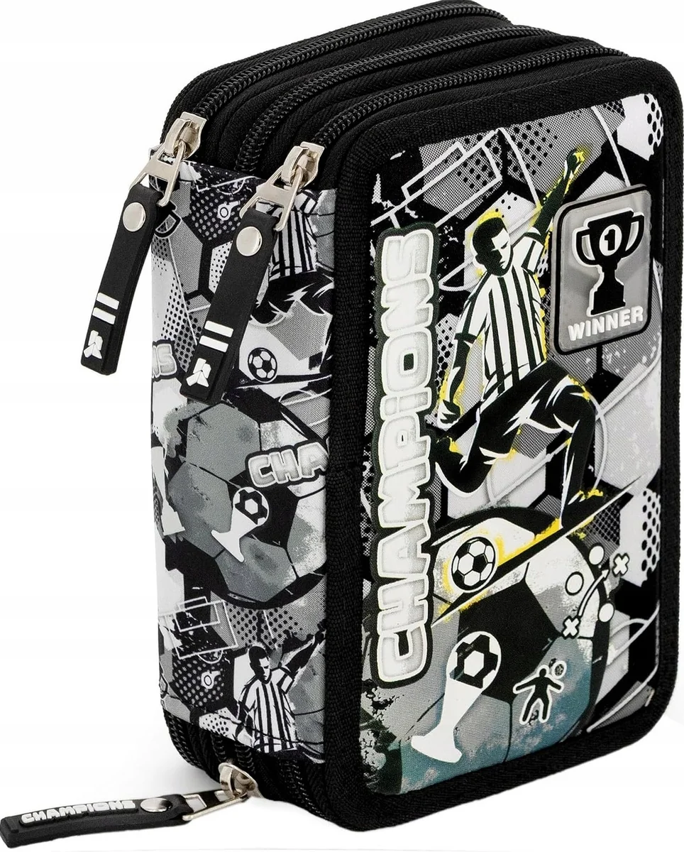 PIÓRNIK 45 SZTUK 20 CM ETUI SZKOLNE ZESTAW MISTRZOWIE BIAŁO-CZARNY