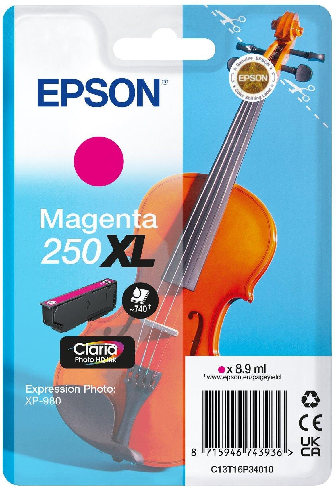 Tusz Epson 250XL - 8.9 ml - XL - Magenta - original - opakowanie blistrowe - kartridż z tuszem - do P/N: C11CL95402 C13T16P34010