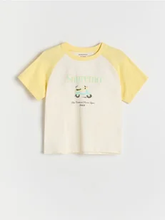 Reserved - Bawełniany t-shirt z nadrukiem - żółty - Koszulki dla dziewczynek - miniaturka - grafika 1