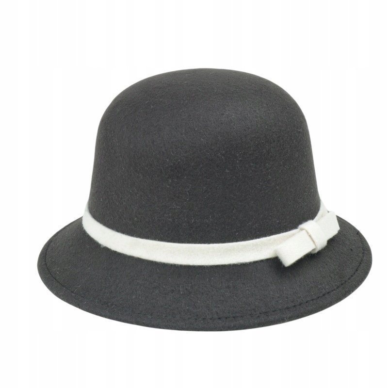 czarny KAPELUSZ damski typu BUCKET elegancki CYLINDER do płaszcza