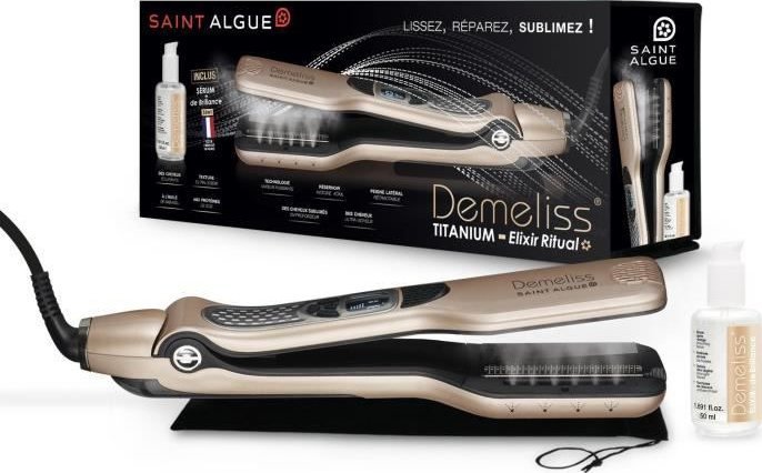 Saint Algue 3992 - Demeliss Titanium box: prostownica parowa + zabieg nablyszczajacy Elixir Ritual 50ml - 150C do 230C - Auto stop