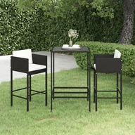 Meble ogrodowe - vidaXL 3-cz zestaw mebli barowych z poduszkami rattan PE czarny 3094787 - miniaturka - grafika 1