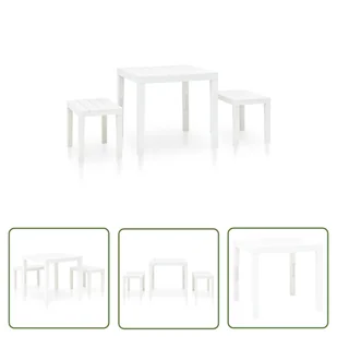 The Living Store Stolik ogrodowy z 2 ławkami - plastikowy - biały - Zestaw Mebli Ogrodowych - Meble ogrodowe - miniaturka - grafika 1