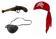 Dodatki do strojów karnawałowych - Zestaw Pirata dla dorosłych Czapka Opaska na Oko Strzelba 3el MK457 - miniaturka - grafika 1