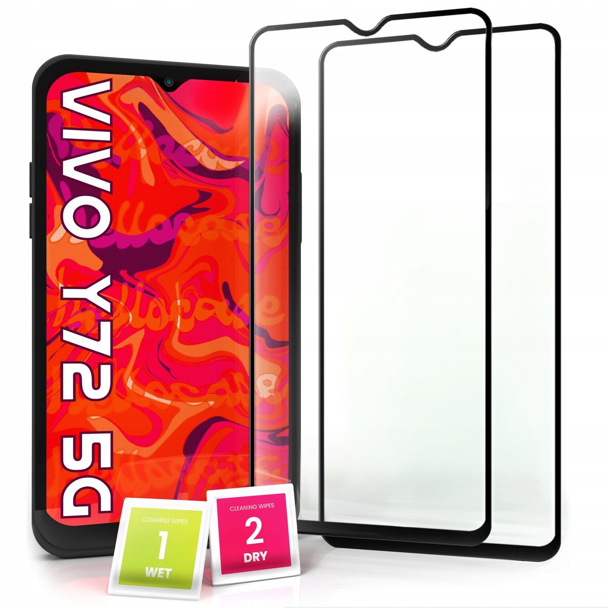 2-pak Szkło Hartowane do Vivo Y72 5G Ochronne Pełne Na cały ekran 5D 9H