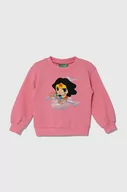 Bluzy dla dziewczynek - United Colors of Benetton bluza bawełniana dziecięca x DC kolor różowy z nadrukiem - miniaturka - grafika 1