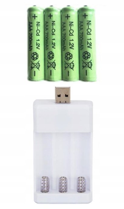 ZESTAW 4 SZTUK BATERII AAA 700mAh Z UNIWERSALNĄ ŁADOWARKĄ USB 1.2V