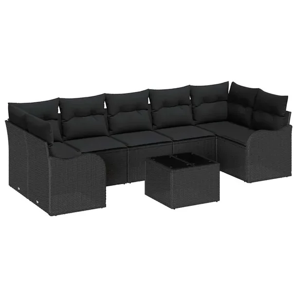 Modułowy Zestaw Sof Ogrodowych dla Sześciu Osób, Czarny, Rattan i Stal