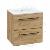 Szafki łazienkowe - Szafka Łazienkowa Wisząca z Umywalką Ceramiczną 50 Dąb Złoty 2 Szuflady Int - miniaturka - grafika 1