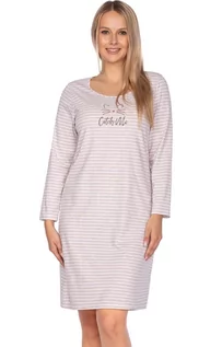 Piżamy damskie - Bawełniana koszula nocna damska w beżowe paski 120, Kolor beżowy, Rozmiar S, Regina - Primodo.com - grafika 1