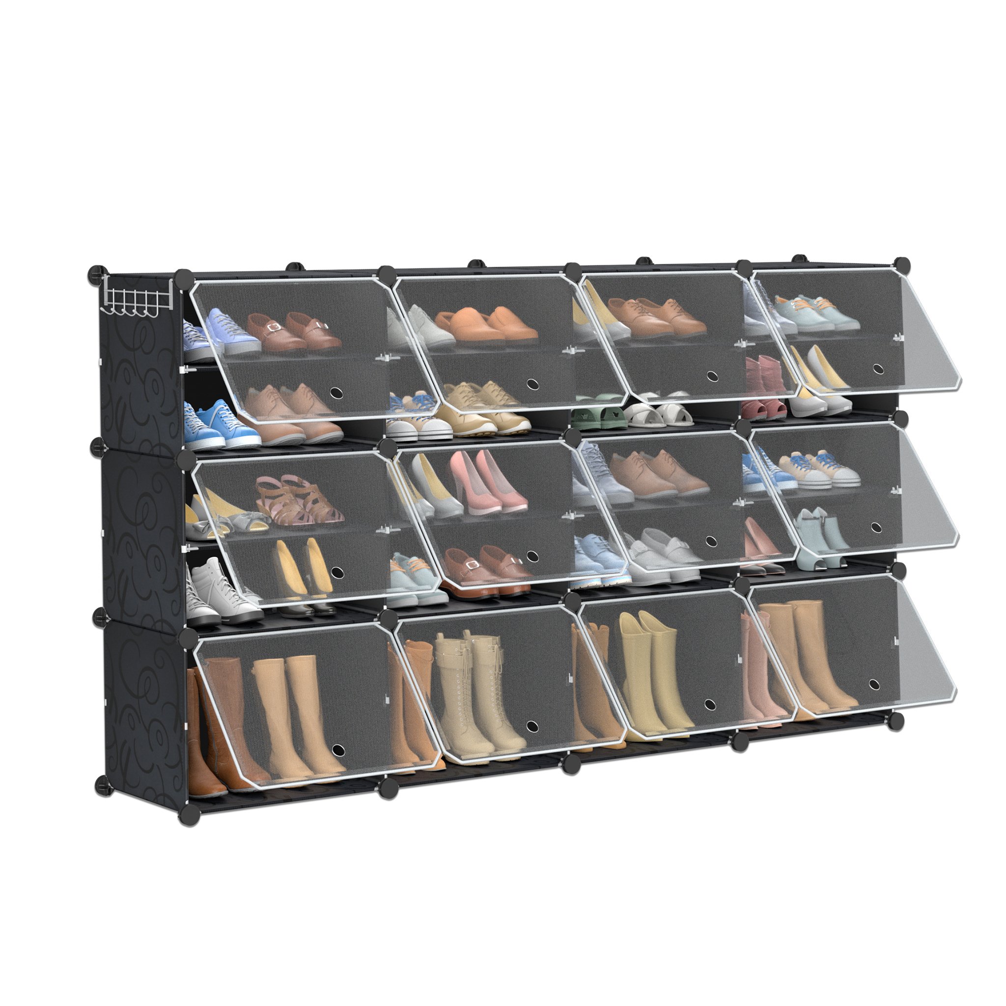 UISEBRT Szafka na buty z tworzywa sztucznego modułowy system półek wtykowych DIY wieszak na buty wieszak na płaszcze wieszak na buty system półek 4 rzędy 6 przedziałów 163 x 32 x 93 cm