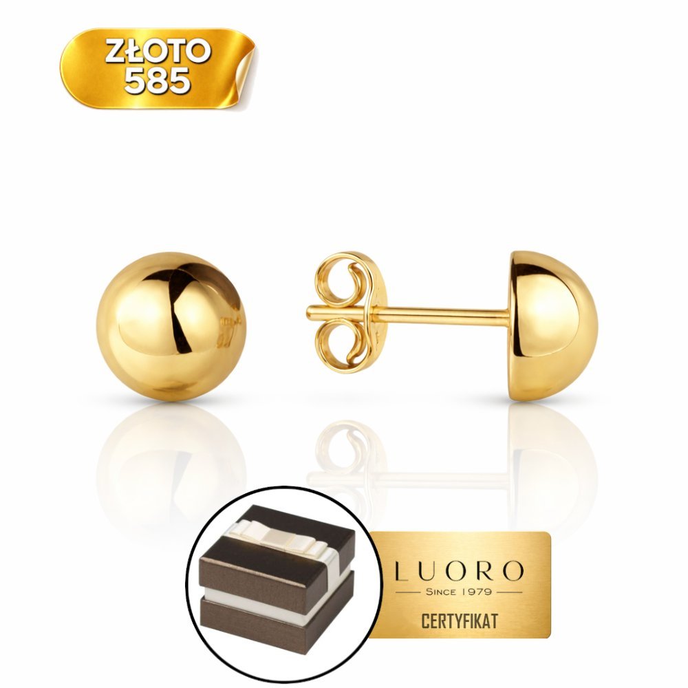 KOLCZYKI ZŁOTE 585 14K PÓŁ KULKI 7 MM NA SZTYFCIE LEKKA ELEGANCJA