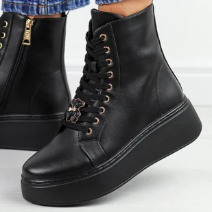 Czarne skórzane botki damskie na platformie Vinceza 66701 - Botki damskie - miniaturka - grafika 1