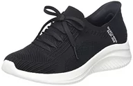 Kapcie damskie - Skechers Damskie kapcie Ultra Flex 3.0, czarne dzianinowe/białe wykończenie, 7 UK, Czarne dzianinowe białe wykończenie, 40 EU - miniaturka - grafika 1