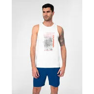 Koszulki sportowe męskie - Męska Koszulka Bez Rękawów 4F Tank Top Biały SS23TTSHM354-10S - miniaturka - grafika 1