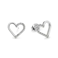 Kolczyki - Srebrne kolczyki rodowane z cyrkoniami - serce - miniaturka - grafika 1