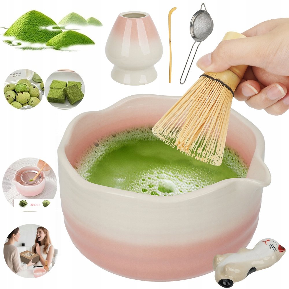 Różowy Zestaw Matcha 6W1 Ceramiczna Miska Gradient