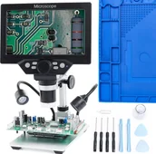 Mikroskopy i lupy - Mikroskop Cyfrowy 1200X Menu PL LCD HD 1080P 12MP Techrebal Mata Antystatyczna + Narzędzia GSM - miniaturka - grafika 1