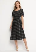 Sukienki - Czarna Sukienka z Bawełny Rozkloszowana w Kropki Toliennea - miniaturka - grafika 1