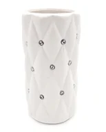 Wazony i flakony - Wazon na kwiaty biały z kryształkami glamour okrągły pikowany 24 cm ceramiczny - miniaturka - grafika 1
