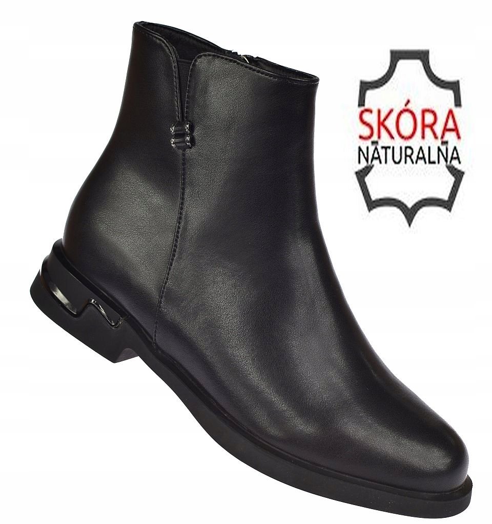 Botki damskie skórzane JK/B-3-202 czarne ocieplane eleganckie rozm. 39
