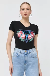 Guess t-shirt damski kolor czarny - Koszulki sportowe damskie - miniaturka - grafika 1