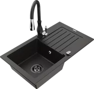 Zlewozmywaki z baterią - Mexen Pablo zlewozmywak granitowy 1-komorowy z ociekaczem i baterią kuchenną Savita, czarny/złoty metalik - 6510-75-672601-70-B - miniaturka - grafika 1