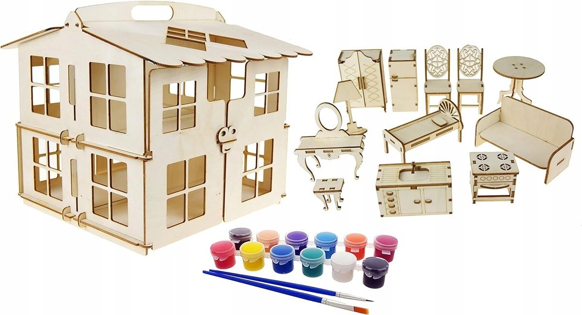 Drewniany Domek Dla Lalek Składany Do Samodzielnego Złożenia I Malowania